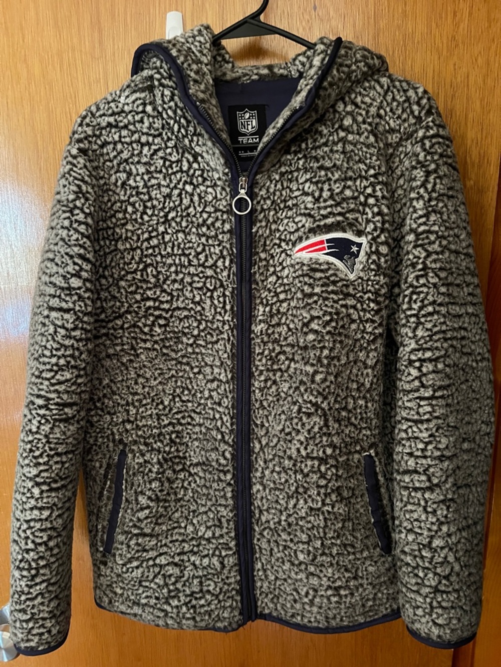 NFL New England Patriots Black and Gray Sherpa Zip Hoodie